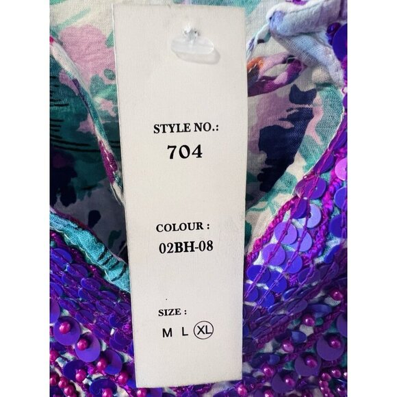 Chaudry KC Floral Purple Top Tunic Blouse XL Boho Sequined Beaded Lightweight - Picture 6 of 8